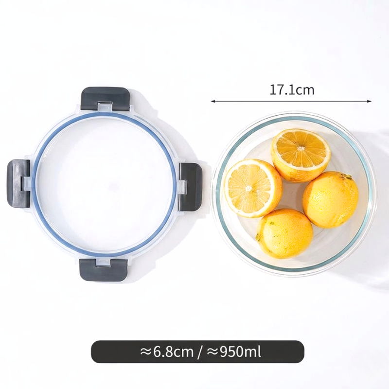 950ml Round Glass Food Storage Container with Lid Microwave Freezer Dishwasher Friendly