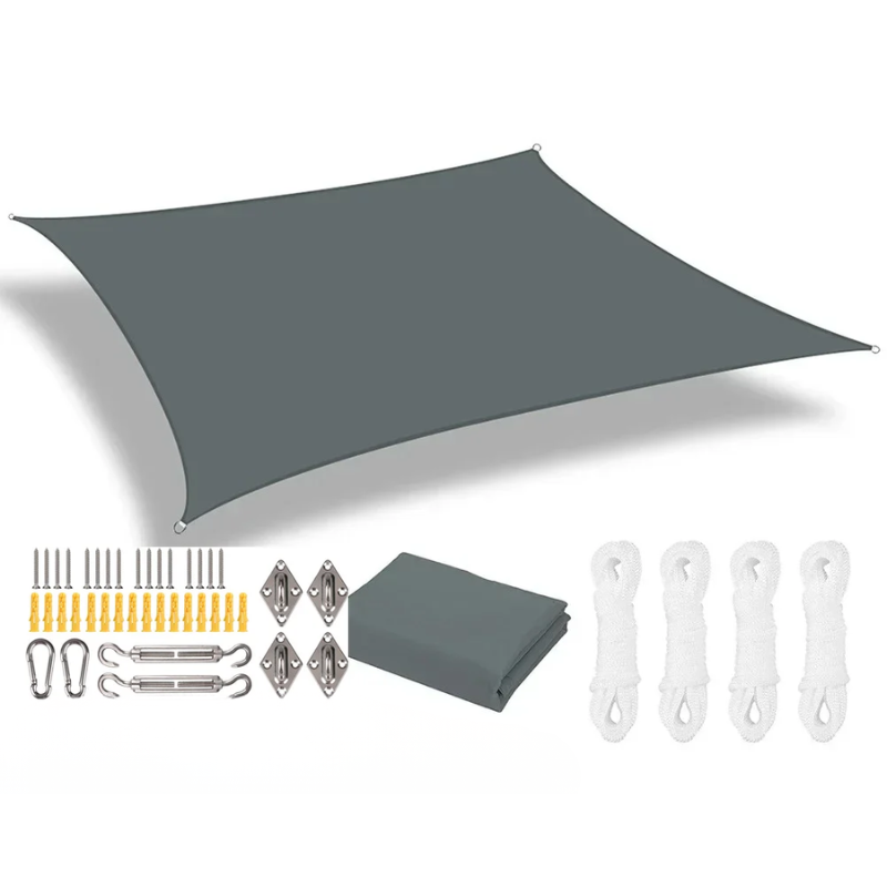 Waterproof Sun Shade Sail Deep Gray 3 × 4 m Rectangle Canopy with 24 Piece Mounting Hardware Kit