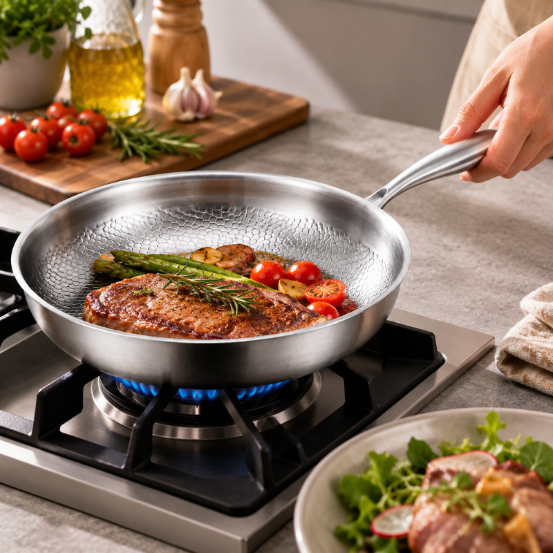 26cm Pure Titanium Frying Pan with Hammer Pattern Surface for Induction and Gas Cooktops