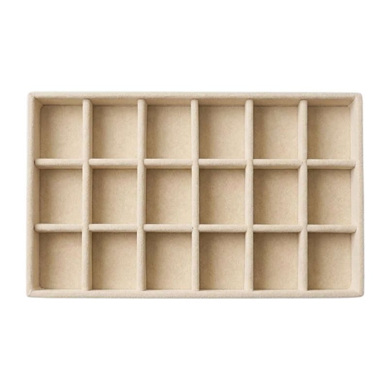 18 Grid Wooden Jewelry Storage Tray Drawer Style Organizer Partitioned Ring Earring Holder