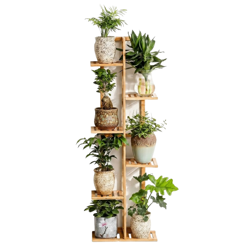 6 Tier Bamboo Plant Stand Vertical Shelf 7 Pots Indoor Outdoor Display Rack