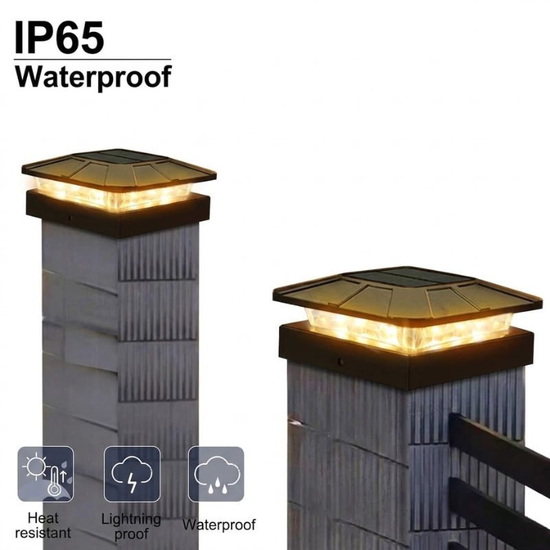 2 Piece Solar Post Cap Lights 4x4 Waterproof Fence Deck Garden Lights with 3 Modes