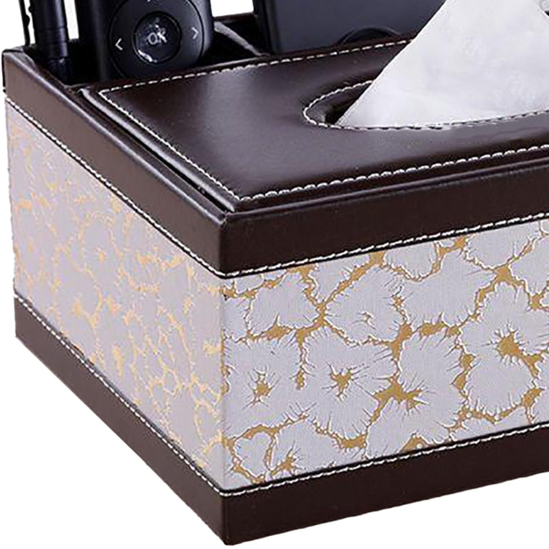 White Faux Leather Tissue Box Cover with Remote Holder Desktop Organizer