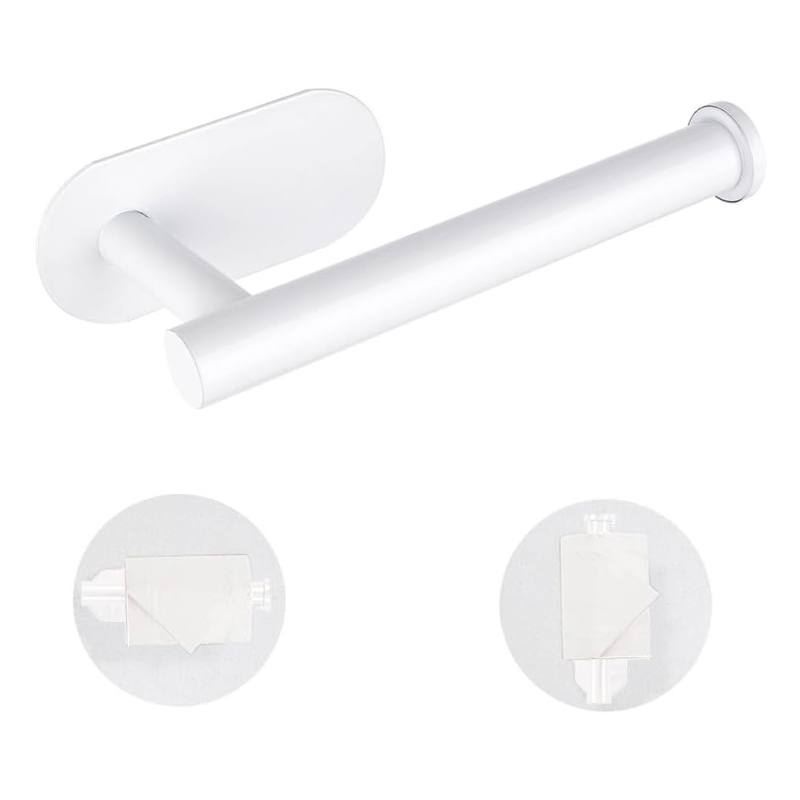 White Kitchen Paper Towel Holder Adhesive Wall Mounted Tissue Roll Rack