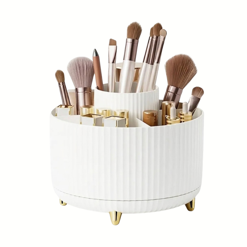 360° Rotating Makeup Organizer Storage Box Cosmetic Brush Holder Lipstick Jewelry Container White