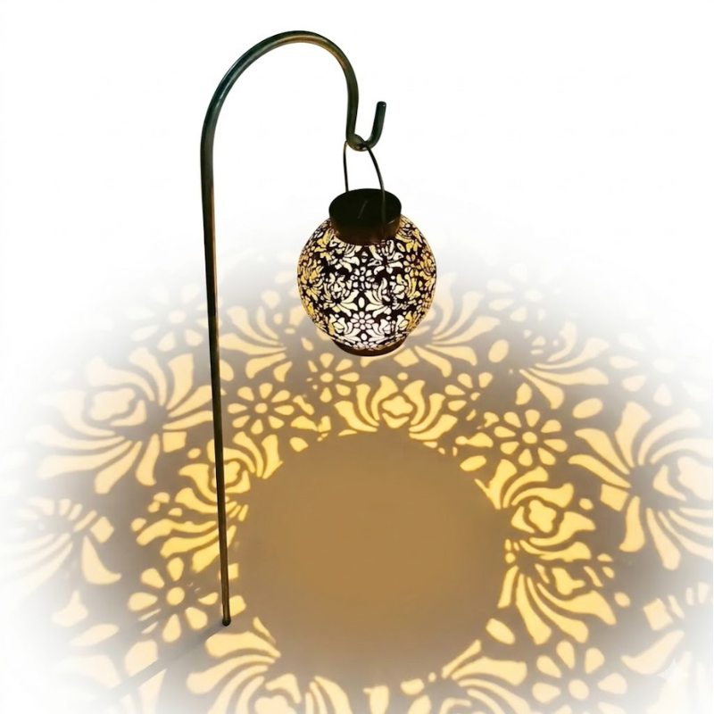 Solar Hanging Iron Lantern Light Warm White Projection Outdoor Garden Decor Lamp