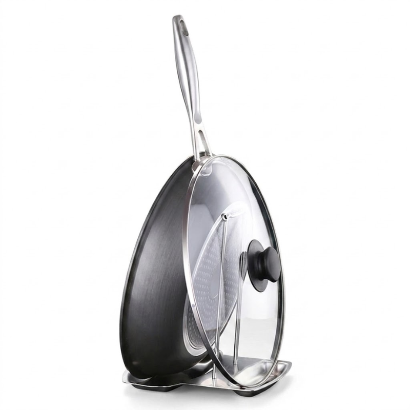 Stainless Steel Pot Lid Rack Detachable Kitchen Organizer Pan Cover Holder Spoon Spatula Stand