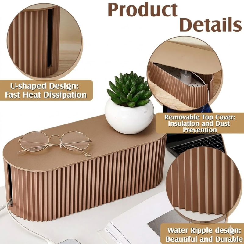 Cable Management Box Brown Wire Storage Organizer for Desk and Router
