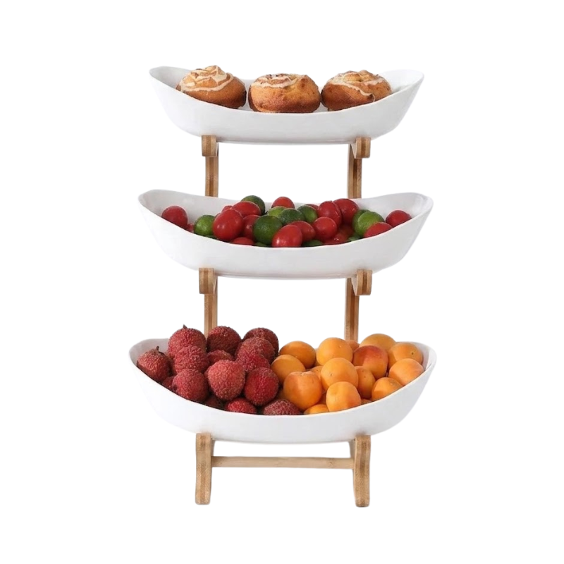 3 Tier White Fruit Tray Stand Partitioned Serving Plate Snack Dessert Display