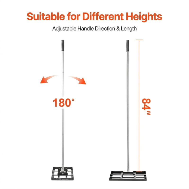 Carbon Steel Lawn Leveling Rake Heavy Duty Ground Soil Leveler 10x30x84inch Adjustable Handle