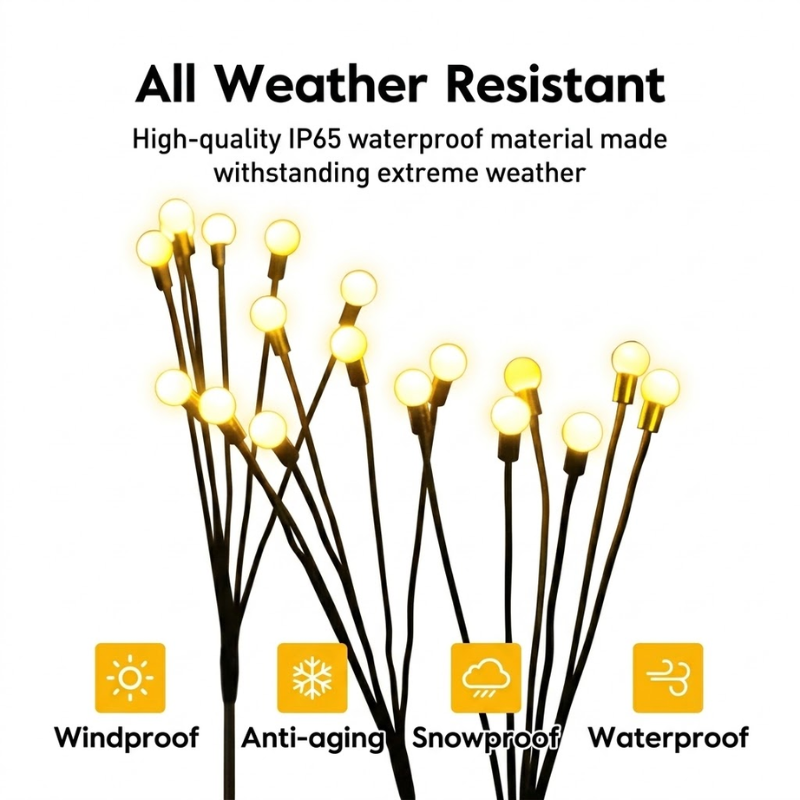 8 LED Solar Firefly Swaying Lights Warm White Outdoor Garden Pathway Decor Light