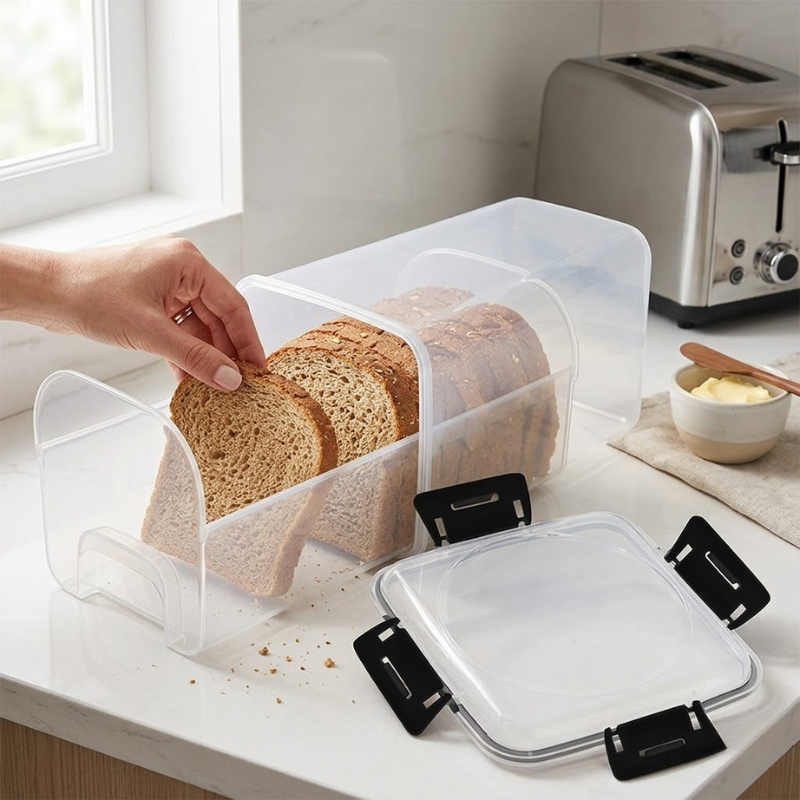 Clear Airtight Bread Loaf Storage Container Tall Bread Saver Box Black with Drawer