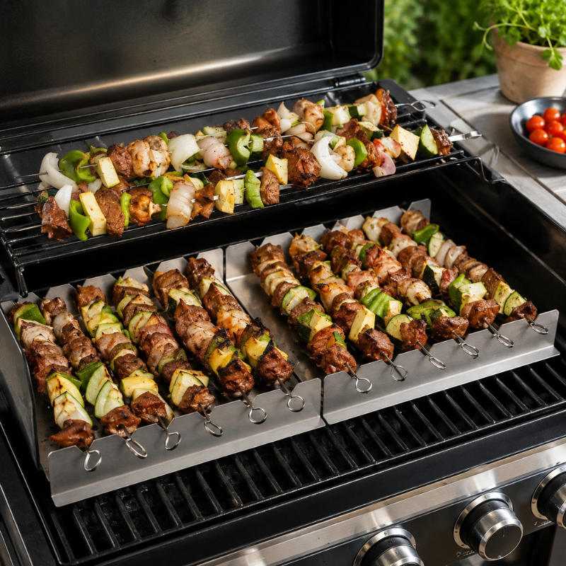 2 Piece Stainless Steel Kebab Rack Skewer Holders for BBQ Grilling