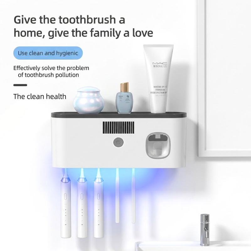 Black Wireless Charging UV Toothbrush Disinfector Wall Mounted Holder Storage Rack