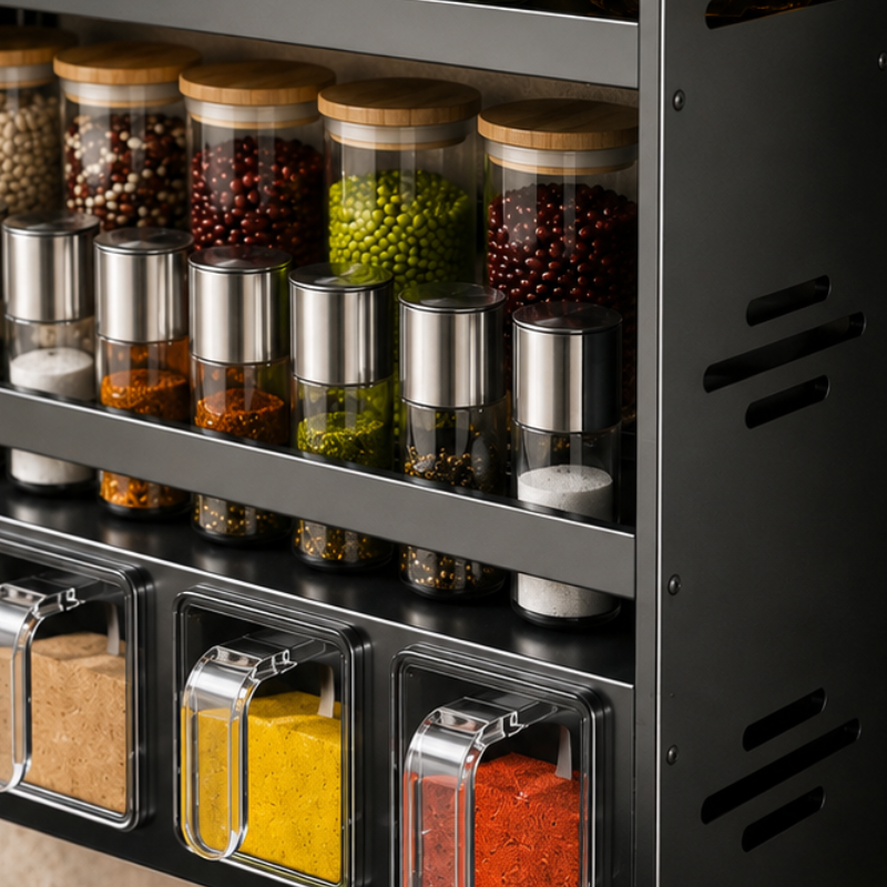 Multi Layer Kitchen Spice Rack Organizer with Storage Containers and Countertop Shelf 32cm