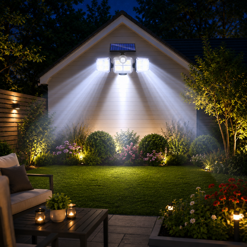 Solar Powered LED Security Light with Motion Sensor Adjustable Panels IP65 Waterproof 122 LED