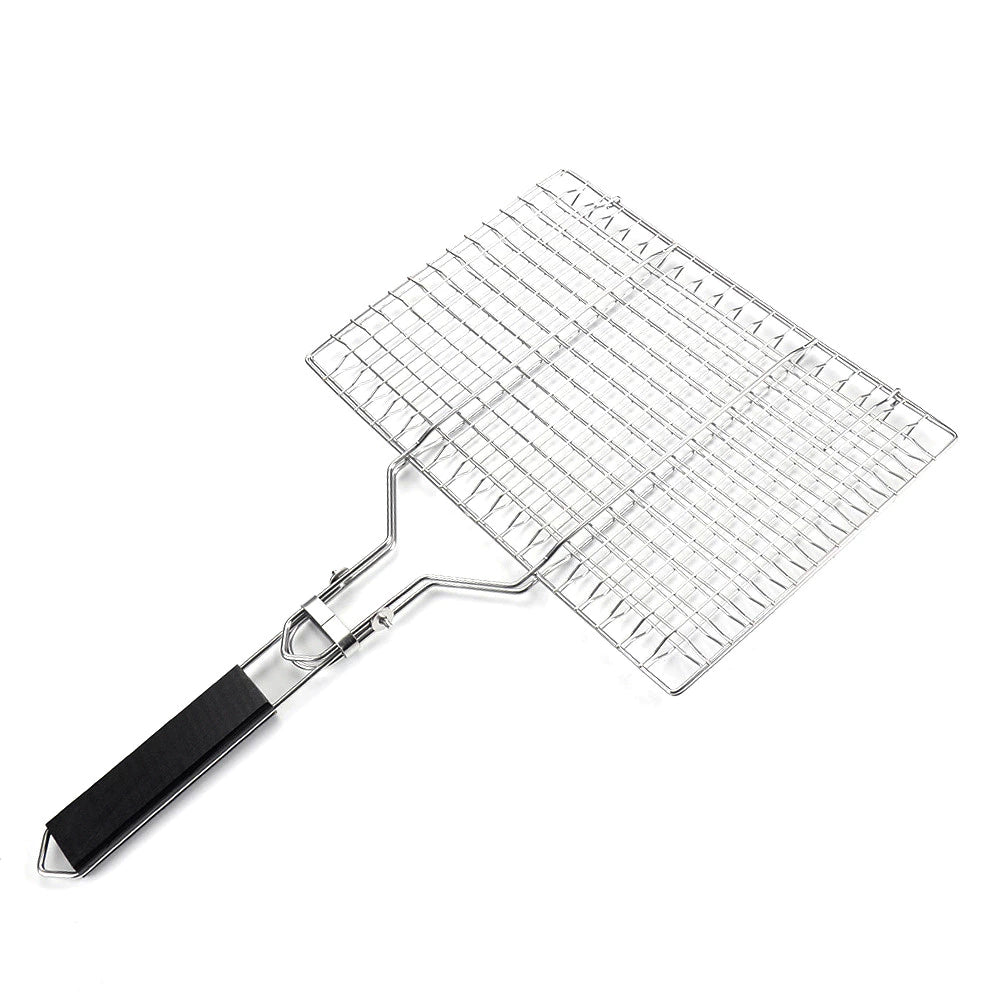 Stainless Steel BBQ Grill Basket with Foldable Handle for Meat Fish Vegetables