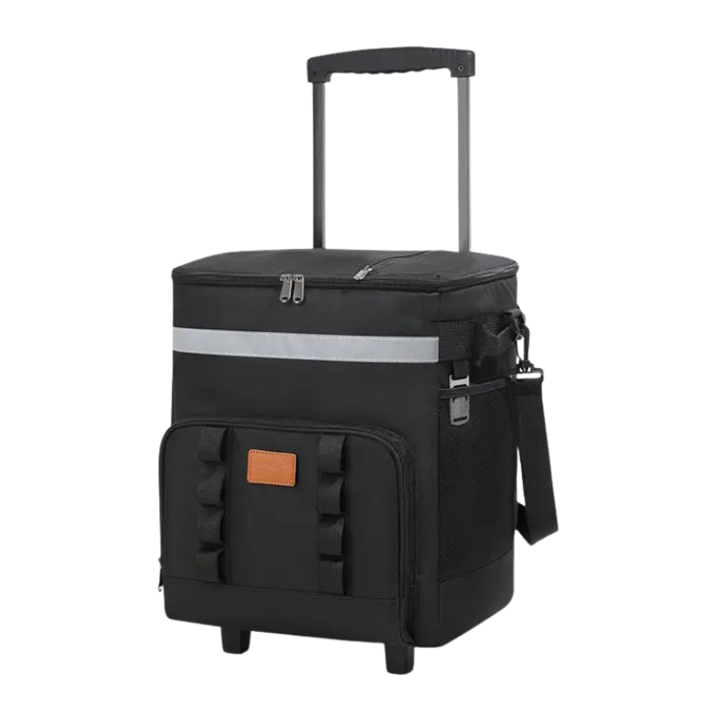 35L Portable Black Rolling Cooler Bag with Wheels Telescopic Handle for Camping Picnic Beach and Travel