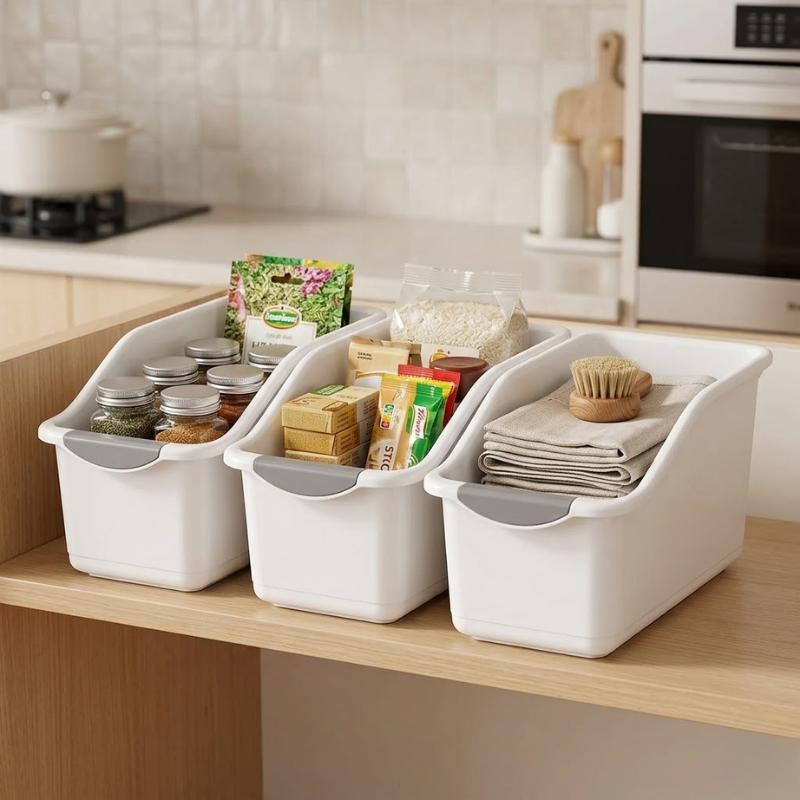 3 Piece Small Under Sink Organizer with Wheels Pull-Out Storage Bins White Kitchen Cabinet Organizer