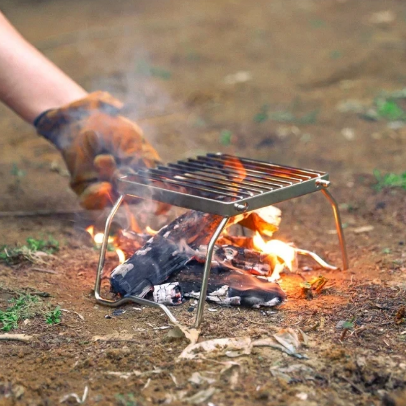 2 Piece Foldable Stainless Steel Camping Stove Holder BBQ Grill Stand