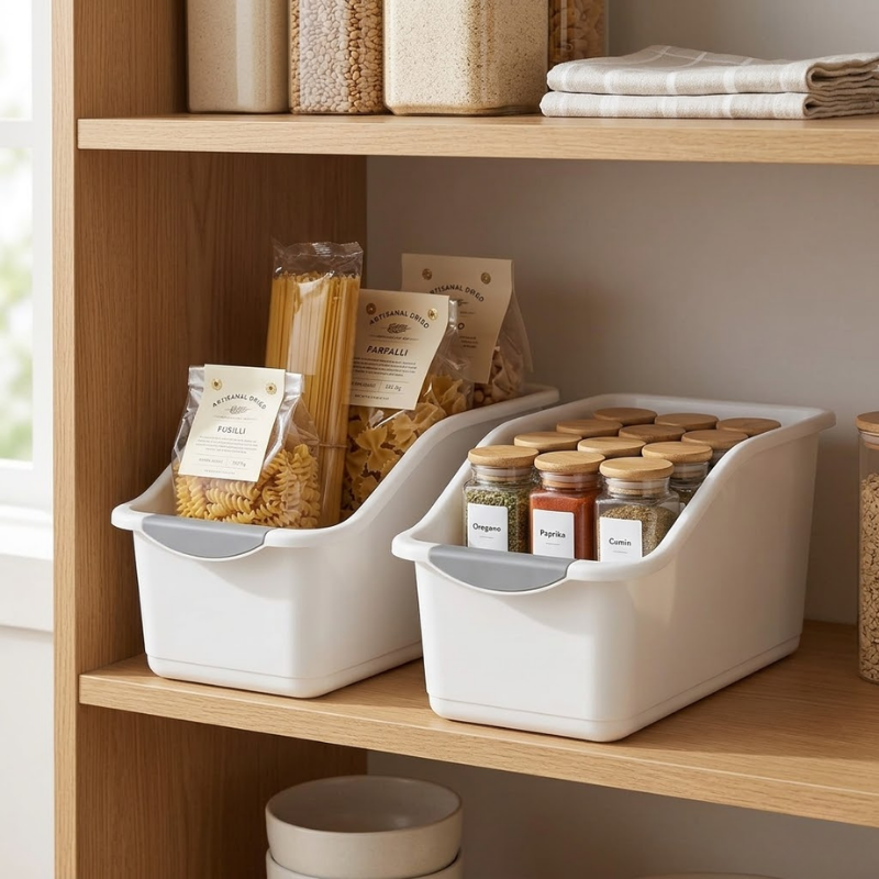 2 Piece Curved Plastic Storage Bins White Multipurpose Home Organizer Boxes