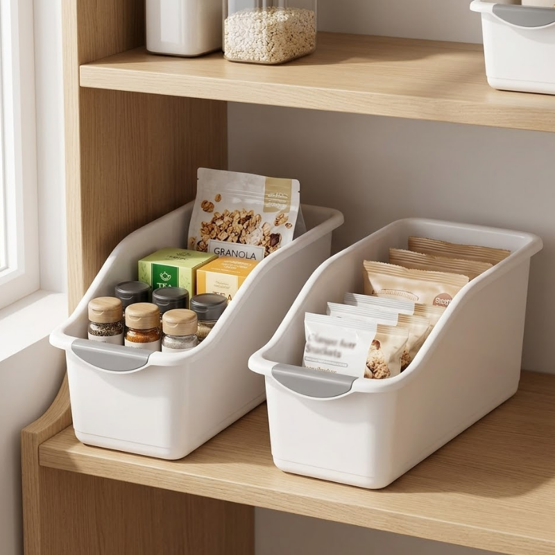 2 Piece Curved Plastic Storage Bins White Multipurpose Home Organizer Boxes