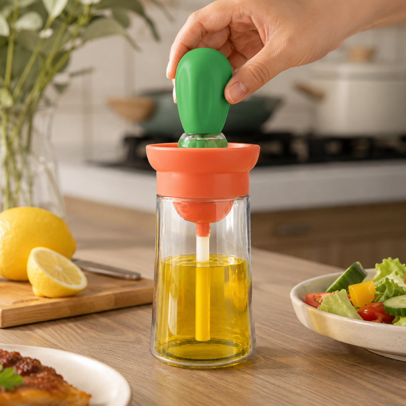 Oil Bottle with Silicone Brush Red Green BBQ Cooking Oil Dispenser