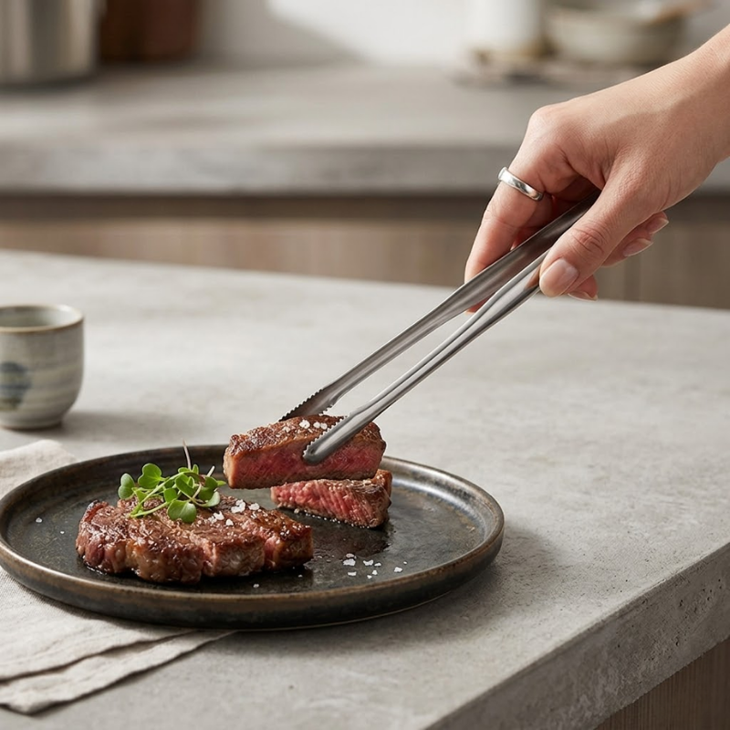 Large Stainless Steel BBQ Tongs Non-Slip Food Clip Kitchen Grill Serving Tool
