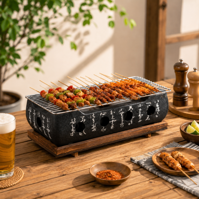 Portable Japanese Charcoal BBQ Grill Stove Rectangle Tabletop Camping Grill