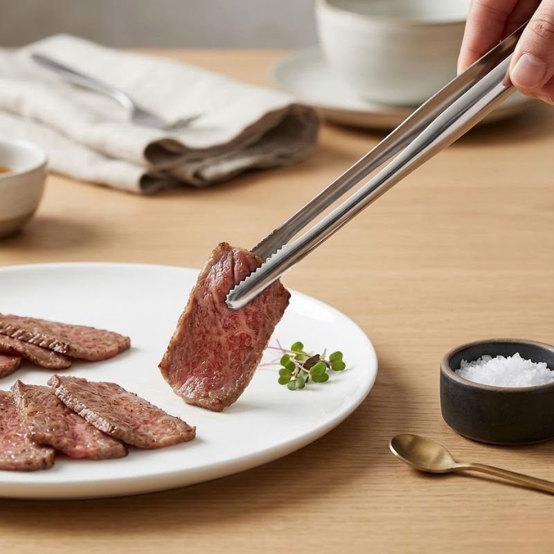 Medium Stainless Steel BBQ Tongs Non-Slip Food Clip Kitchen Grill Serving Tool