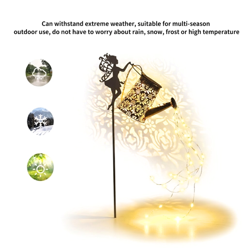 Solar Watering Can Garden Light LED Fairy Decorative Stake Lamp Outdoor Warm White