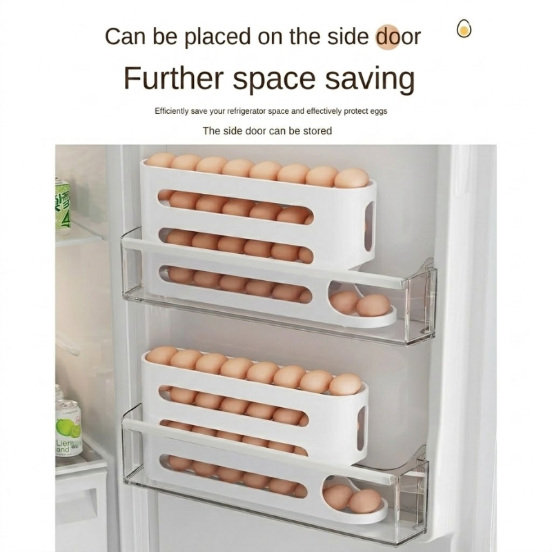 4 Layer White Egg Storage Box Automatic Rolling Refrigerator Organizer Rack