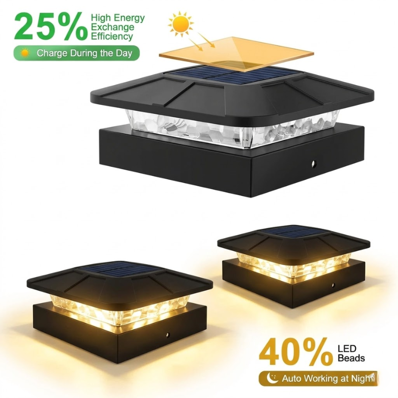 2 Piece Solar Post Cap Lights 4x4 Waterproof Fence Deck Garden Lights with 3 Modes