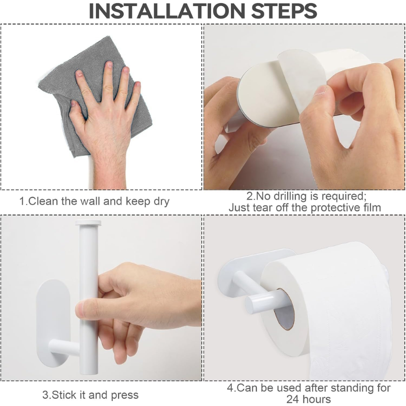 White Kitchen Paper Towel Holder Adhesive Wall Mounted Tissue Roll Rack