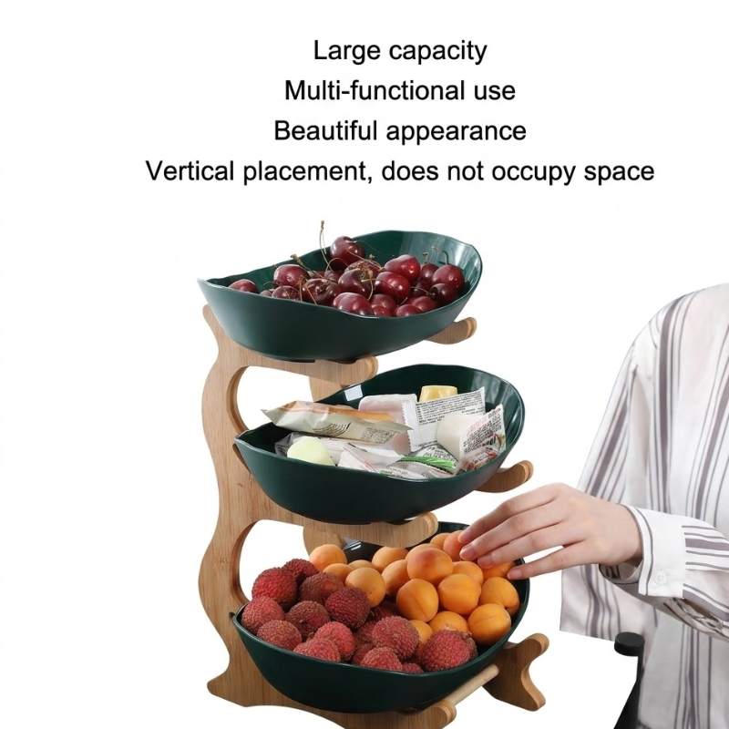 3 Tier Green Fruit Tray Stand Partitioned Serving Plate Snack Dessert Display