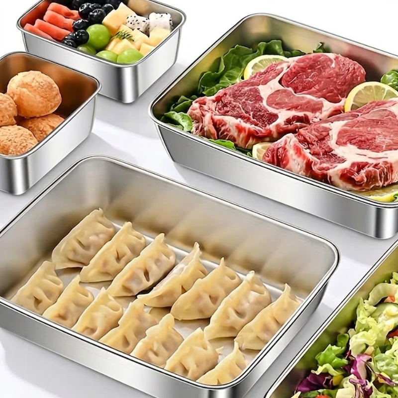 1 Piece Stainless Steel Food Storage Container Rectangle Lunch Box with Lid Kitchen Meal Prep Organizer