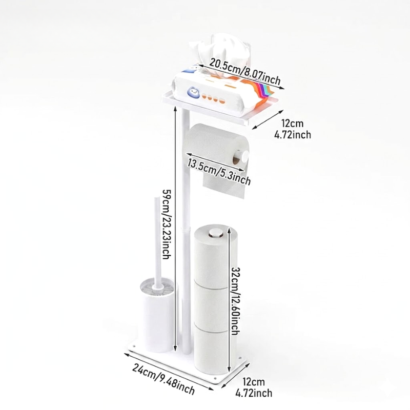 Floor Standing Toilet Paper Holder Stand with Brush Storage Bathroom Rack White