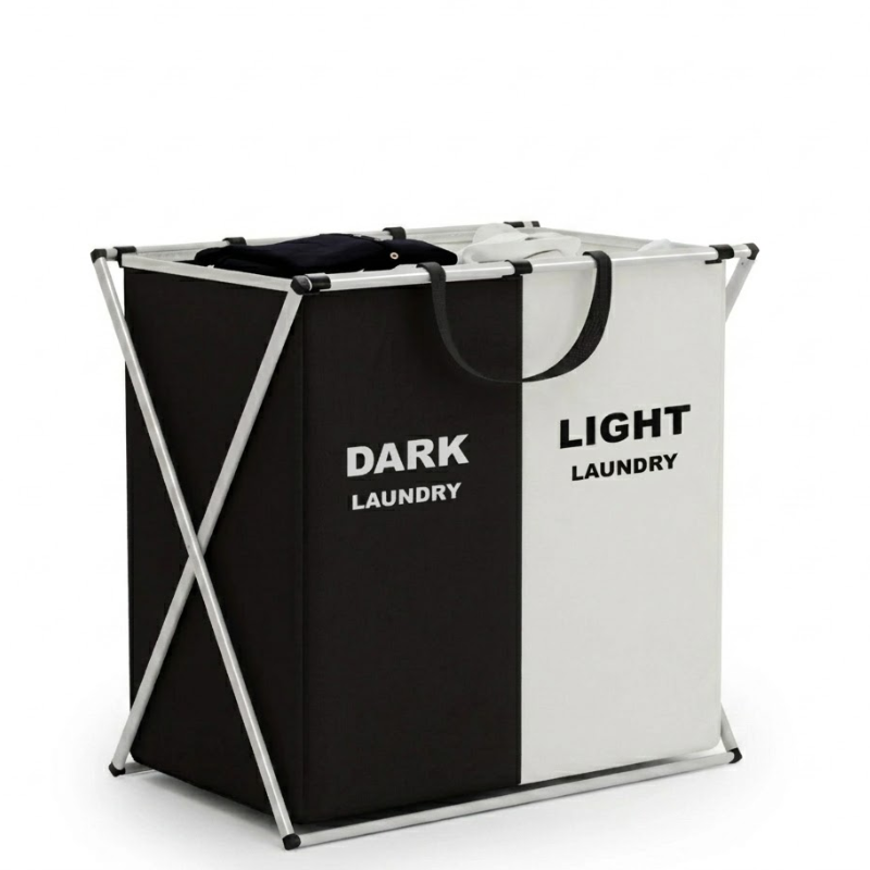 Double Grid Foldable X-Frame Laundry Hamper Clothes Sorter Basket with Handles