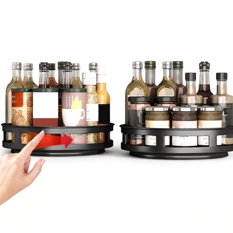 1 Layer 360° Rotating Spice Rack Organizer Carbon Steel Non-Slip Kitchen Tray