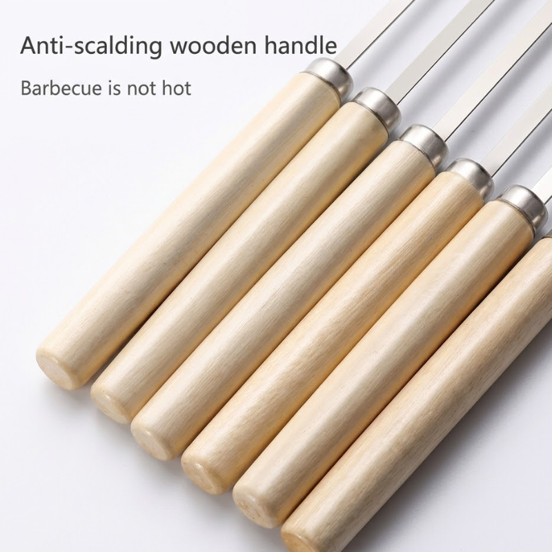 10 Pack Stainless Steel BBQ Skewers with Wooden Handles Reusable Grill Sticks