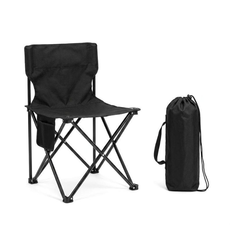 Portable Folding Camping Chair Black Lightweight Outdoor Chair with Storage Pocket and Carry Bag