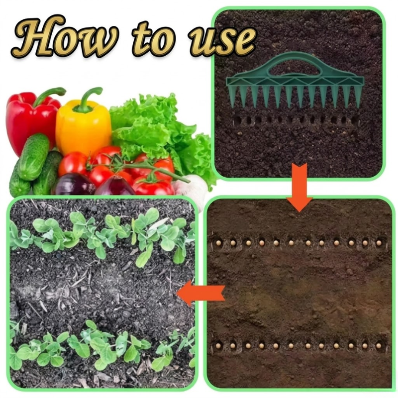 12 Hole Seed Spacer and Seeder Tool Manual Garden Planting Dibber Template
