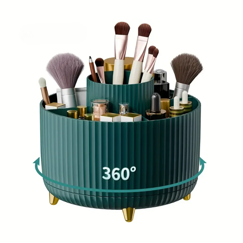 360° Rotating Makeup Organizer Storage Box Cosmetic Brush Holder Lipstick Jewelry Container Green
