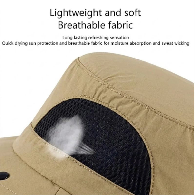 Khaki Outdoor Sun Hat with Neck Flap Wide Brim Fishing Hiking Bucket Hat