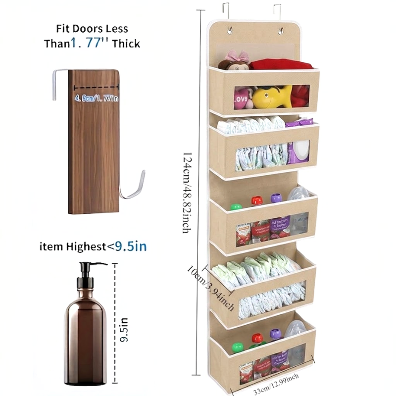 5 Shelf Beige Hanging Storage Organizer Over Door 5 Pocket Rack