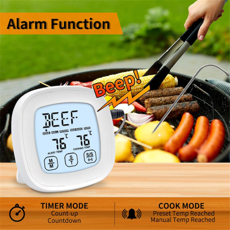 Digital Food Thermometer with Temperature Alert for BBQ Grill Oven and Cooking