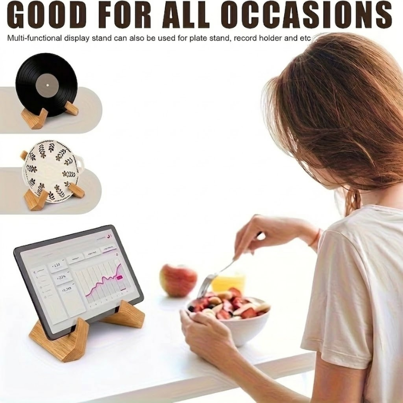 Light Brown Wooden Cookbook Stand Foldable Book Tablet and Record Display Holder