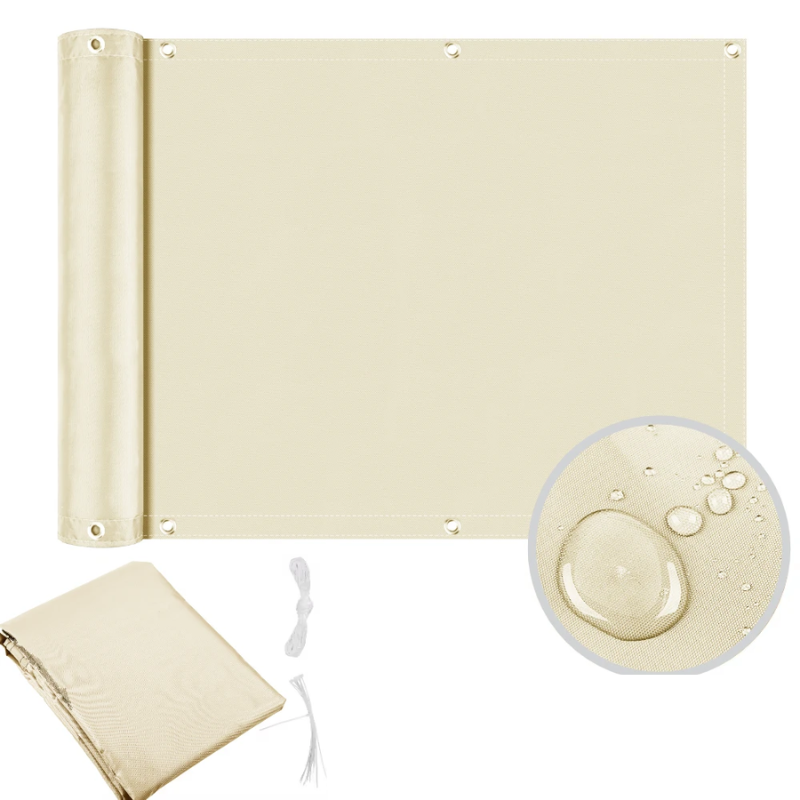 Waterproof Balcony Privacy Screen Cream White 90 × 300 cm Fence Cover with 95% UV Protection for Patio Garden and Deck