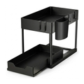 2 Tier Under Sink Organizer Sliding Pull-Out Cabinet Basket Storage Rack with Hooks