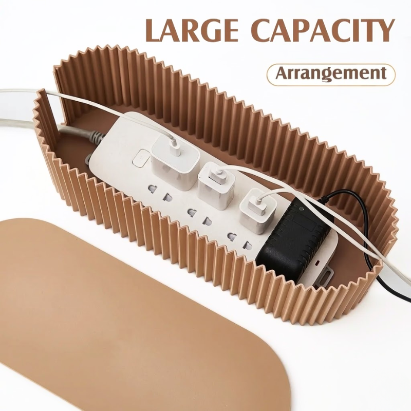 Cable Management Box Brown Wire Storage Organizer for Desk and Router